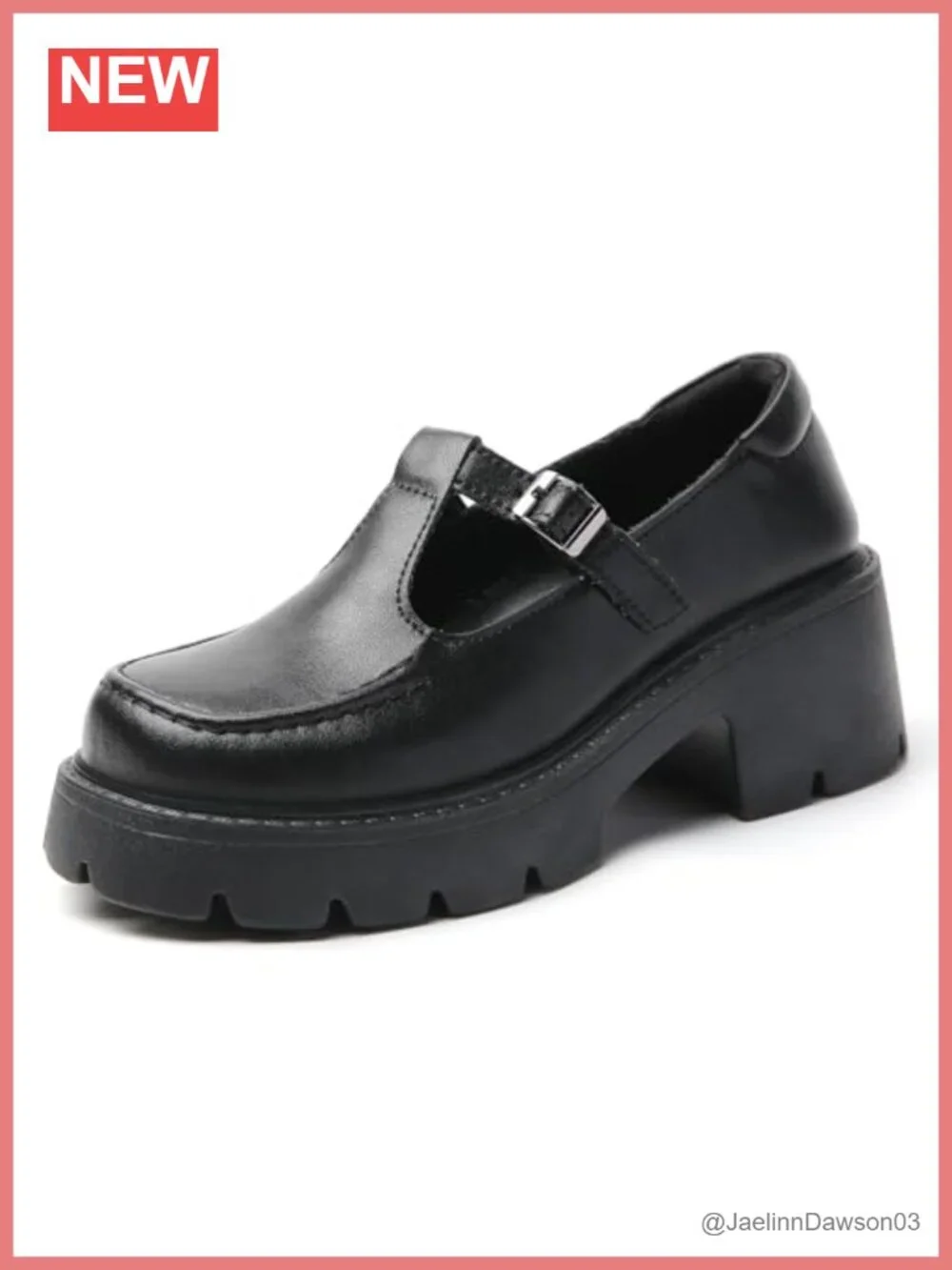 Women's Platform Loafers Adjustable T-Strap Chunky Faux Leather Shoes